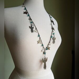 Vintage Angel Milagros Necklace, Handmade Celestial Charm Necklace